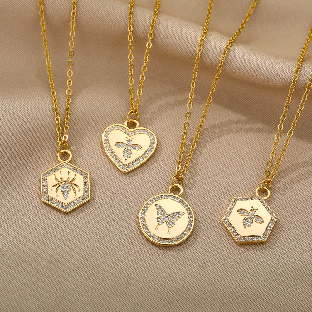 Zircon Bee Butterfly Spider Necklaces For Women Stainless Steel Heart Round Pendant Chain Choker Charm Christmas Jewelry
Zircon Bee Butterfly Spider Necklaces For Women Stainless Steel Heart Round Pendant Chain Choker Charm Christmas Jewelry