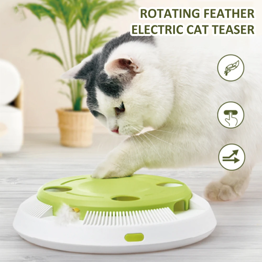 Electric Cat Interactive Turnplate Toy Round Durable Non-slip Support Spring Feather Energy-saving Teasing Cat Toys 
Electric Cat Interactive Turnplate Toy Round Durable Non-slip Support Spring Feather Energy-saving Teasing Cat Toys