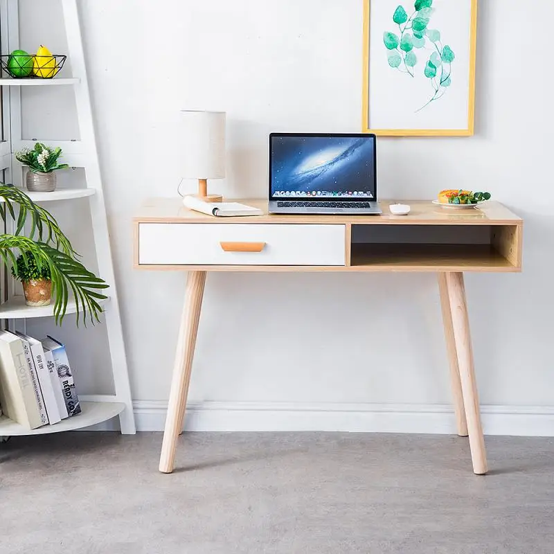

Современный офисный стол, компьютерный стол, письменный стол, учебный стол с 1 выдвижным ящиком, стол с деревянной ножкой, домашняя мебель HWC
