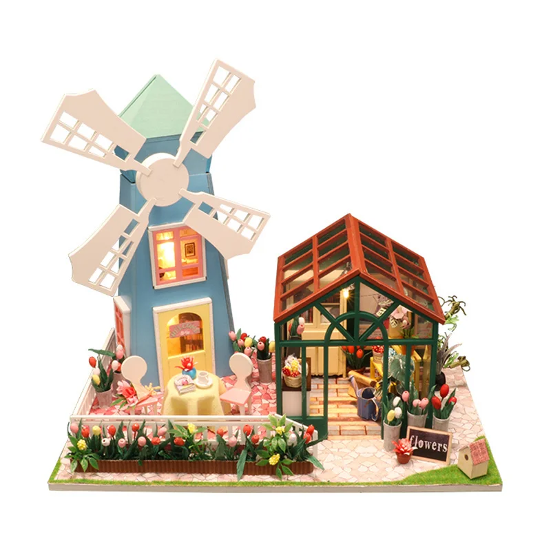 DIY Wooden Miniature Dollhouse Windmill Town Series Flower Doll House With Furniture Light Kit Toys For Children Birthday Gifts
DIY Wooden Miniature Dollhouse Windmill Town Series Flower Doll House With Furniture Light Kit Toys For Children Birthday Gifts