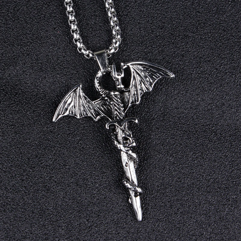 Creative Personality Vintage Sword Dragon Pendant Necklace Long Titanium Steel Chain Hip-Hop Man Necklace Unique Design Jewelry
Creative Personality Vintage Sword Dragon Pendant Necklace Long Titanium Steel Chain Hip-Hop Man Necklace Unique Design Jewelry