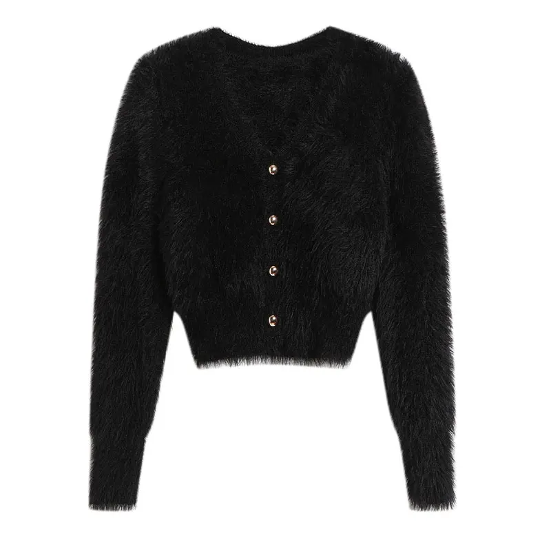 Mink Cashmere Elegant Simple Solid Single Breasted Cardigans for Lady Elegant Fashion Termperament Retro Streetwear 2020
Mink Cashmere Elegant Simple Solid Single Breasted Cardigans for Lady Elegant Fashion Termperament Retro Streetwear 2020