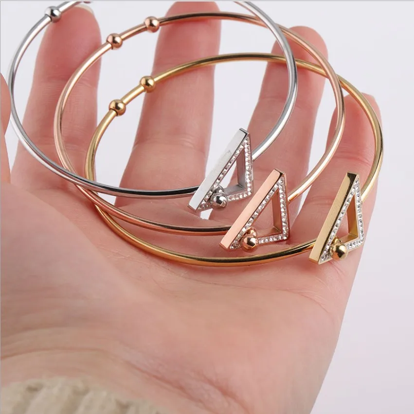 Micro Pave CZ Triangle Geometric 3 Colors Bangle Stainless Steel Wire Bangle For Women Party Jewelry 60mm
Micro Pave CZ Triangle Geometric 3 Colors Bangle Stainless Steel Wire Bangle For Women Party Jewelry 60mm