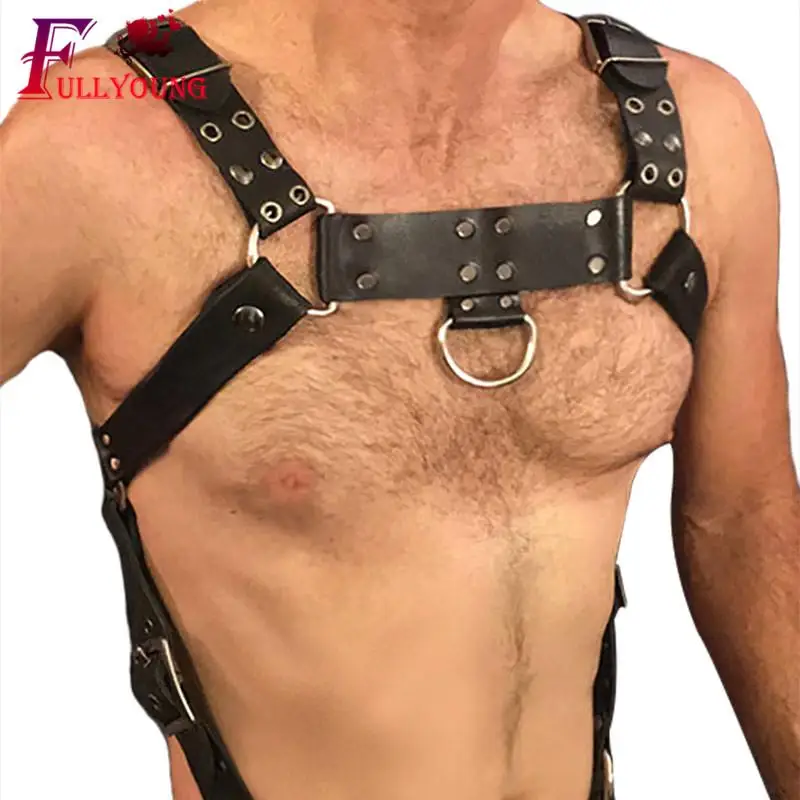 Fullyoung из искусственной кожи мужской нагрудного ремня бондажный рабский Фетиш