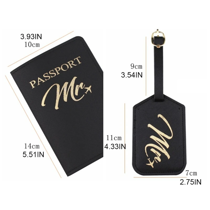 

4pcs Mr Mrs PU Leather Passport Case Holder with Luggage Tags Travel ID Credit Card Protector for Women Couples