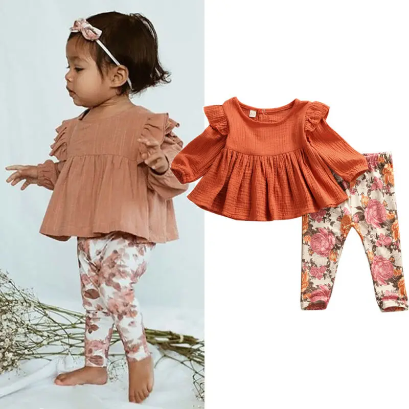 Emmababy осенняя одежда 2 шт. футболка с длинным рукавом для новорожденных девочек