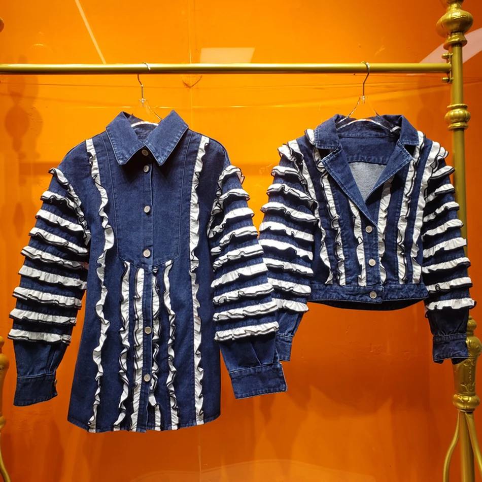 High Quality Women'S 2020 Autumn Fashion Stitching Ruffled Slim-Fit Denim Jacket Sexy Lapel Lantern Sleeve Casual Denim Coat
High Quality Women'S 2020 Autumn Fashion Stitching Ruffled Slim-Fit Denim Jacket Sexy Lapel Lantern Sleeve Casual Denim Coat