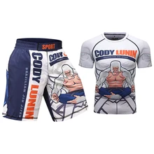 Cody Lundin Mens 3D Printed Compression MMA Bjj Jiu Jitsu Training Rash Guard Suit Shorts Set Fighting Boxing Sportswear