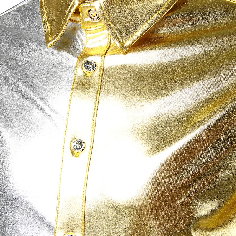 Men Bronzing Patchwork Shirt Long Sleeve Casual Shirts Punk Singer Bar Nightclub Stage Performance Tops Spring Autumn
Men Bronzing Patchwork Shirt Long Sleeve Casual Shirts Punk Singer Bar Nightclub Stage Performance Tops Spring Autumn