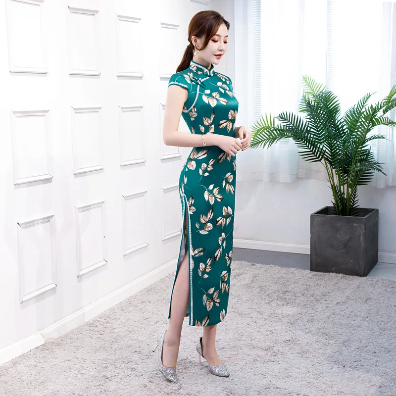 Women Vintage Button Trim Long Cheongsam Leaf Print Elegant Mandarin Collar Qipao Summer Slim Exquisite Classic Chinese Dress
Women Vintage Button Trim Long Cheongsam Leaf Print Elegant Mandarin Collar Qipao Summer Slim Exquisite Classic Chinese Dress