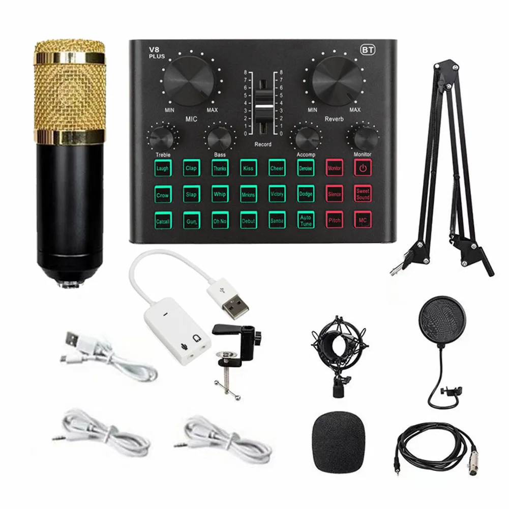 

V8 Plus Live Sound Card Mixer Singing Noise Reduction Portable Microphone Voice BM800 Live Broadcast For Phone Computer Record