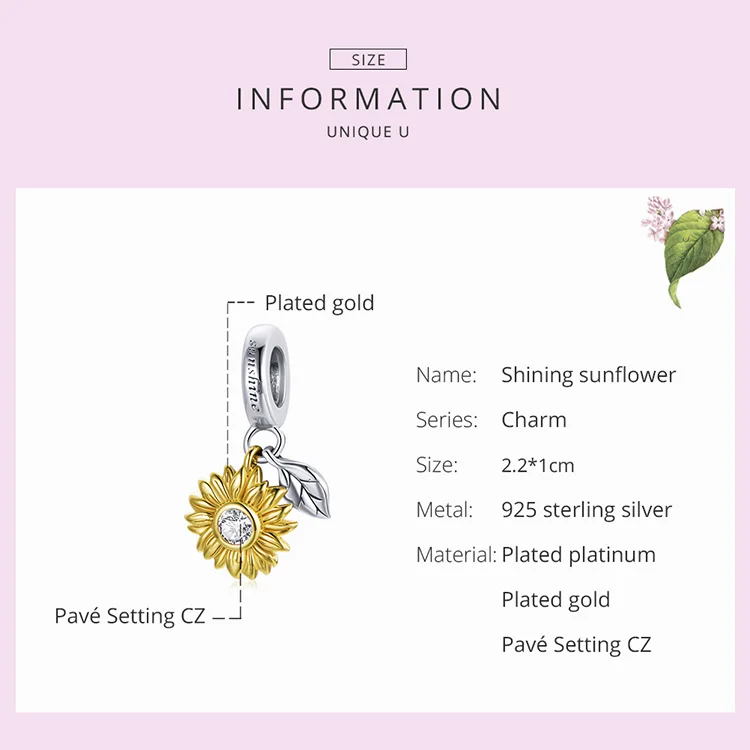 BISAER Yellew Shining Sun Flower Charms 925 Sterling Silver Fit Original Bracelet Pendants For Women DIY Original Fine Jewelry
BISAER Yellew Shining Sun Flower Charms 925 Sterling Silver Fit Original Bracelet Pendants For Women DIY Original Fine Jewelry