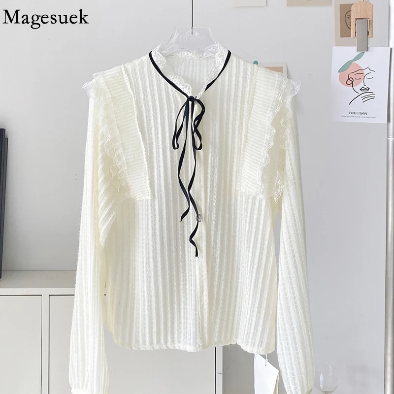Korean Fashion New Stand Collar Lace Shirt Autumn French Bow Tie Women Elegant Blouse Female Long Sleeve Sweet Ladies Top 18034
Korean Fashion New Stand Collar Lace Shirt Autumn French Bow Tie Women Elegant Blouse Female Long Sleeve Sweet Ladies Top 18034