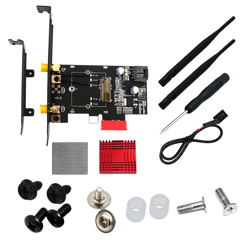NGFF M.2 Key a to PCI-E X1 Adapter with Antenna and Heatsink for 7265/8260/8265/9260 Module
NGFF M.2 Key a to PCI-E X1 Adapter with Antenna and Heatsink for 7265/8260/8265/9260 Module