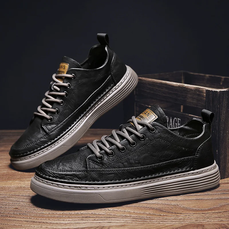 New Casual Leather Vulcanized Shoes Men Good Quality Leather Sneakers Comfortable Fashion Black Walking Vulcanized Sneakers Men
New Casual Leather Vulcanized Shoes Men Good Quality Leather Sneakers Comfortable Fashion Black Walking Vulcanized Sneakers Men