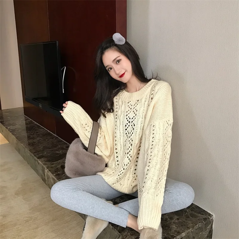 Женский вязаный свитер с вырезами, однотонный пуловер свободного покроя, свитер в Корейском стиле на осень и зиму
Женский вязаный свитер с вырезами, однотонный пуловер свободного покроя, свитер в Корейском стиле на осень и зиму