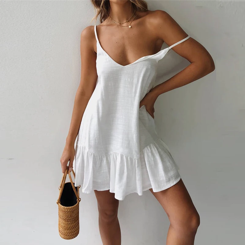 Summer Dress 2020 White Mini Dress Spaghetti Strap Dresses Off Shoulder Women Ruffle Sexy Party Sundress Cotton Linen Vestidos 
Summer Dress 2020 White Mini Dress Spaghetti Strap Dresses Off Shoulder Women Ruffle Sexy Party Sundress Cotton Linen Vestidos