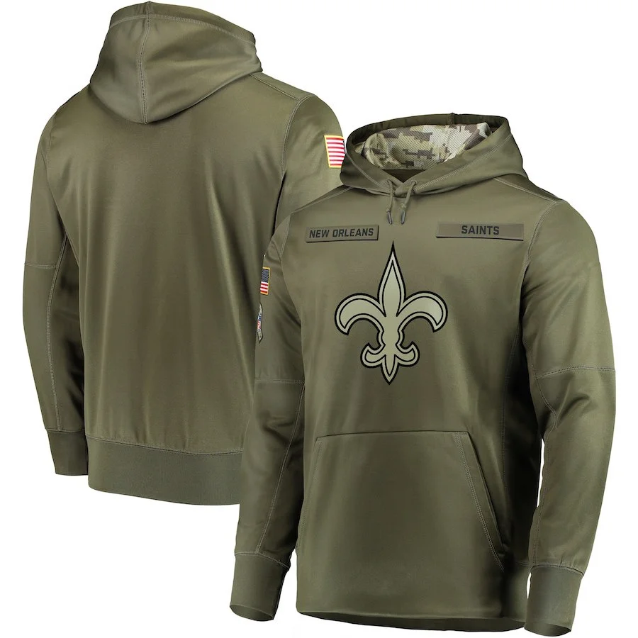 

New Orleans Men Sweatshirt Saints Salute to Service Sideline Therma Performance Pullover American football Quality Hoodie Olive