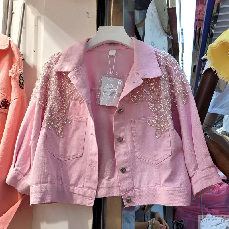 Autumn Korean Sequins Splicing Diamonds Flowers Denim Jacket Coat Women Outerwear Loose Long Sleeve Short Jeans Jackets Female
Autumn Korean Sequins Splicing Diamonds Flowers Denim Jacket Coat Women Outerwear Loose Long Sleeve Short Jeans Jackets Female