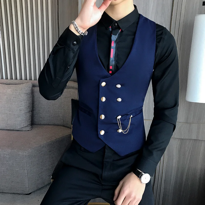 Mens Vest Double-breasted Waistcoat Male Prom Party Disco Waiter Clothes Casual Slim Fit Dress Vest For Men Tuxedo Gilet Homme
Mens Vest Double-breasted Waistcoat Male Prom Party Disco Waiter Clothes Casual Slim Fit Dress Vest For Men Tuxedo Gilet Homme