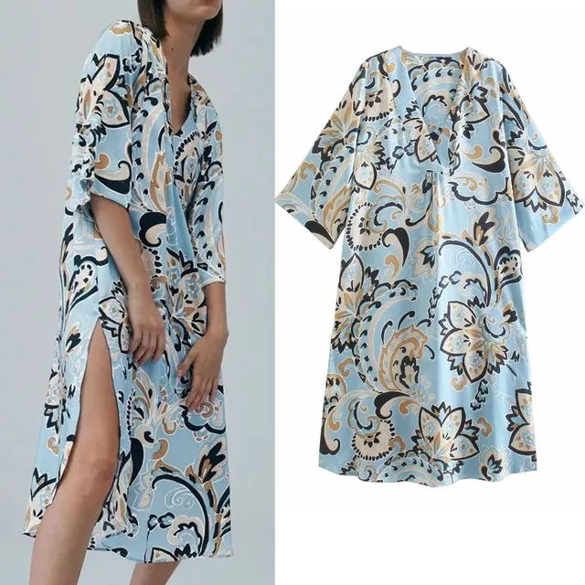 Za Print Blue Long Dress Women Vintage Tunic Dress Woman Summer 2021 Ruched Half Sleeve Loose Casual Women Dresses
Za Print Blue Long Dress Women Vintage Tunic Dress Woman Summer 2021 Ruched Half Sleeve Loose Casual Women Dresses