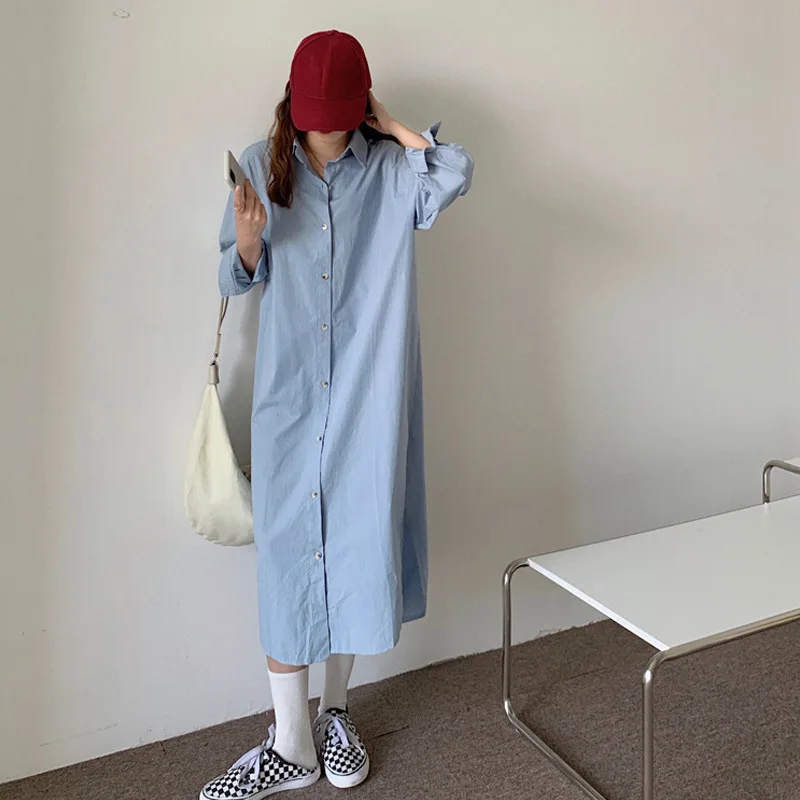 Small fresh shirt dress women's 2021 new Korean lazy loose pocket button solid color dress long sleeve
Small fresh shirt dress women's 2021 new Korean lazy loose pocket button solid color dress long sleeve
