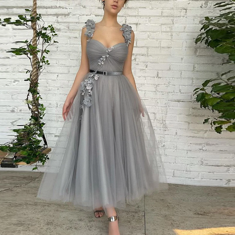 Gray Princess Sweet Prom Dress Sweetheart 3D Flowers Tulle A-Line Ankle Length Women Elegant Party Homecoming Gowns Custom Made
Gray Princess Sweet Prom Dress Sweetheart 3D Flowers Tulle A-Line Ankle Length Women Elegant Party Homecoming Gowns Custom Made