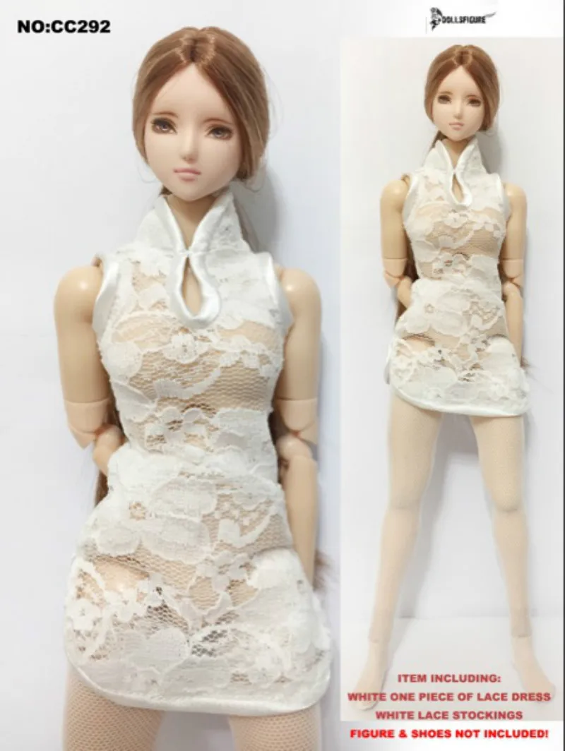 

Mnotht 1/6 Sexy Female White / Black Lace Cheongsam Costume Set for 12" Phicen Tbleague Collectible Action Figure toy