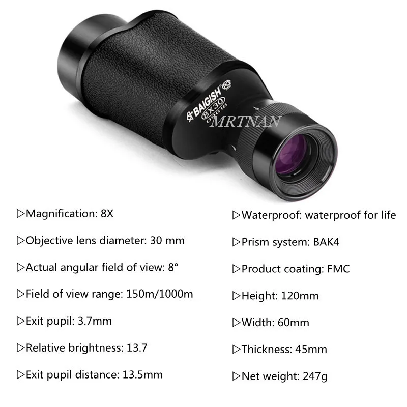 Professional 8X30 powerful binoculars BAK4 prism binoculars all-optical monocular hunting camping travel binoculars
Professional 8X30 powerful binoculars BAK4 prism binoculars all-optical monocular hunting camping travel binoculars
