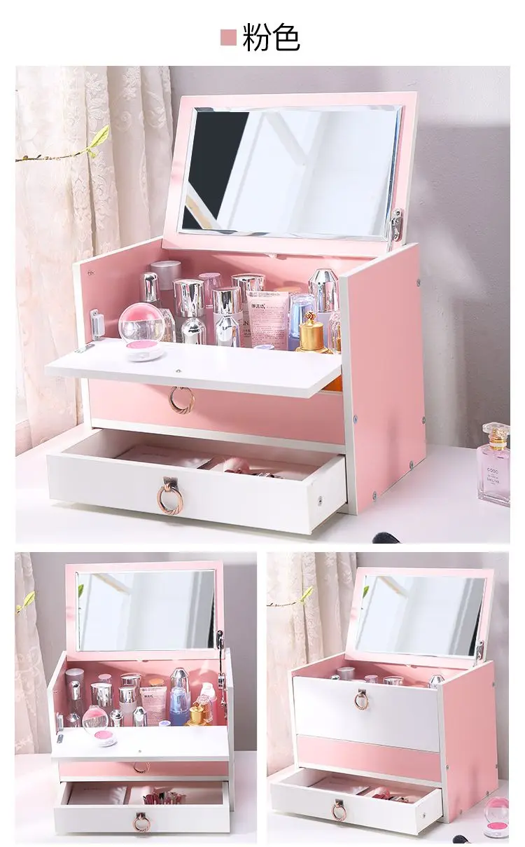 Large Wooden Cosmetics Receipt Box Desktop With Mirror Drawer Type Shelf Dressing Table Cosmetics Box Household 
Large Wooden Cosmetics Receipt Box Desktop With Mirror Drawer Type Shelf Dressing Table Cosmetics Box Household