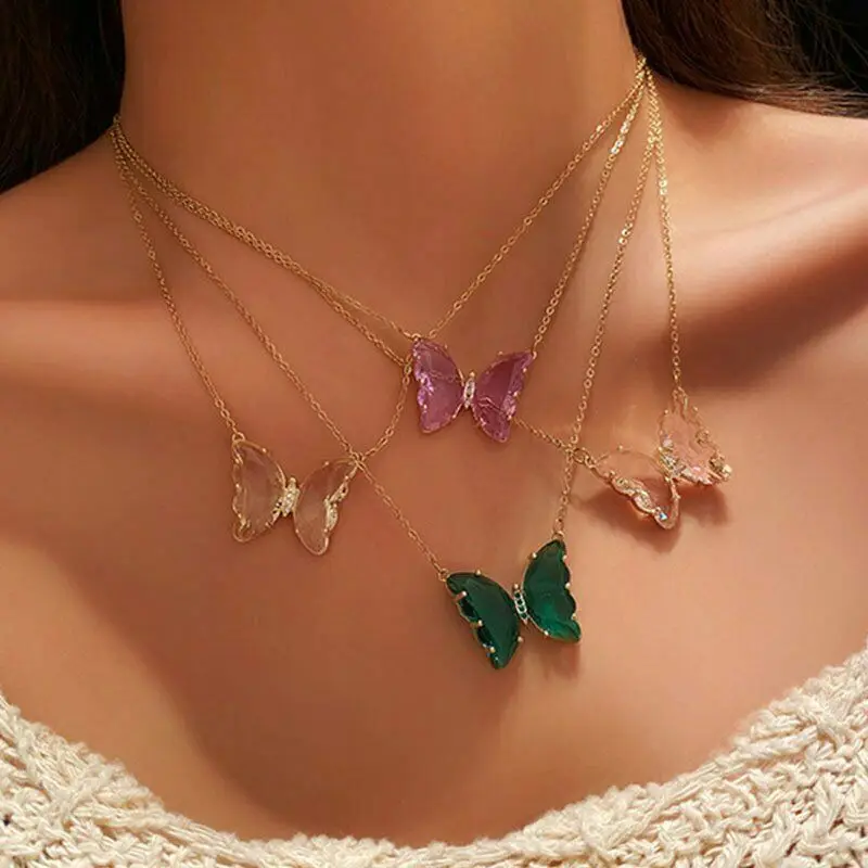 Bohemia Crystal Transparent Butterfly Pendant Necklace Choker Clavicle Gold Chain Women Gift Jewelry Gift 
Bohemia Crystal Transparent Butterfly Pendant Necklace Choker Clavicle Gold Chain Women Gift Jewelry Gift