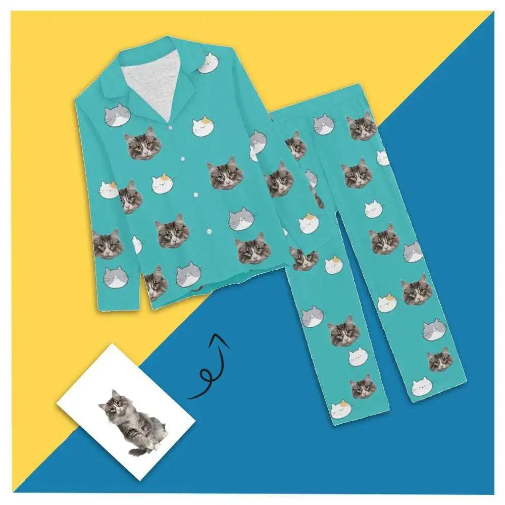 Custom Face Cartoon Cat Home Clothes Sleepwear Women Nightwear Personalized Gifts Female Indoor Girl Long Soft Pajama Set Suit
Custom Face Cartoon Cat Home Clothes Sleepwear Women Nightwear Personalized Gifts Female Indoor Girl Long Soft Pajama Set Suit