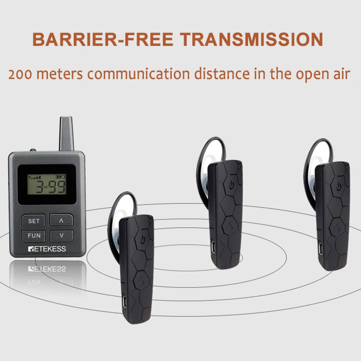 

Retekess TT108 2.4GHz Professional Ears Hanging Wireless Tour Guide System for Traveling Museum Visit Conference Church
