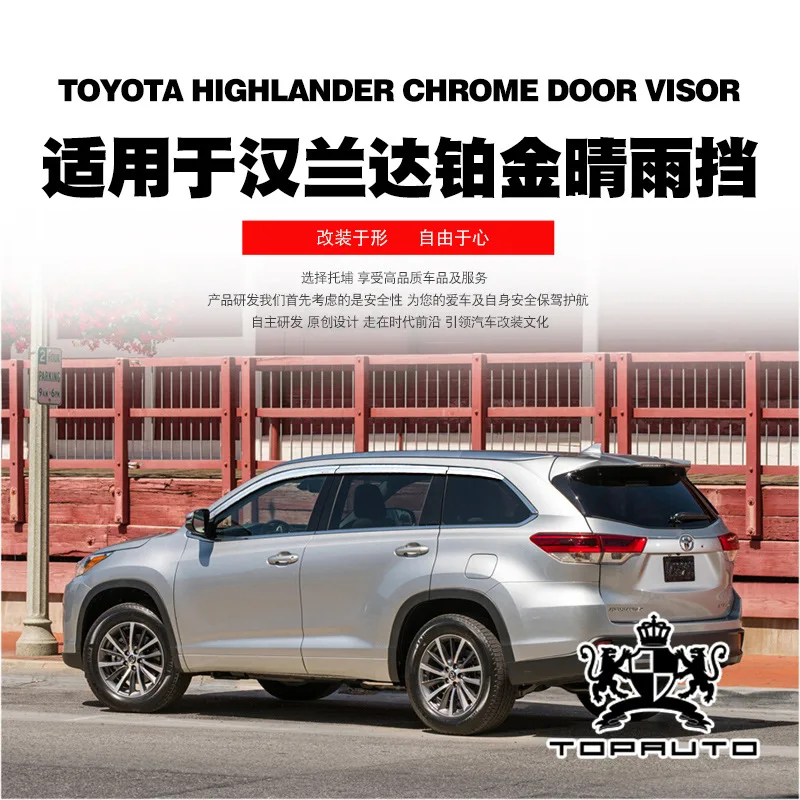 Chrome Door Visor Side Window Deflector Shade Sun Rain Shield Silver Trips Eaves for Toyota Highlander 2015-2020 
Chrome Door Visor Side Window Deflector Shade Sun Rain Shield Silver Trips Eaves for Toyota Highlander 2015-2020