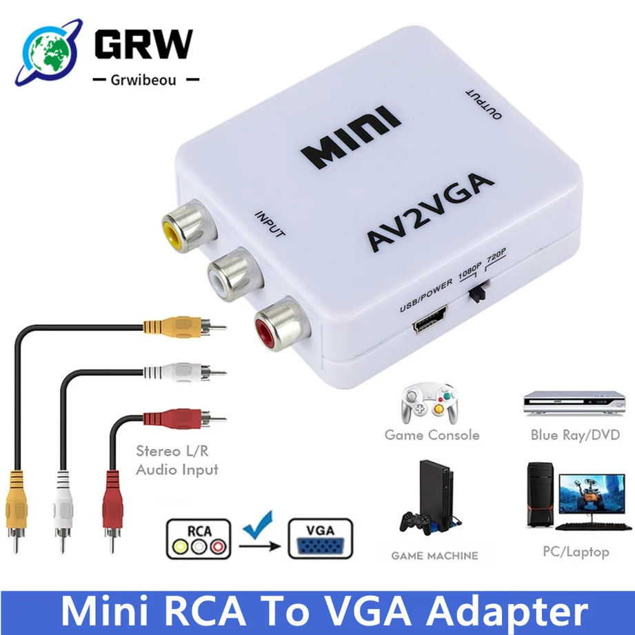 Преобразователь видео 1080P HD RCA AV в VGA преобразователь видеосигнала с 3 5 мм аудио