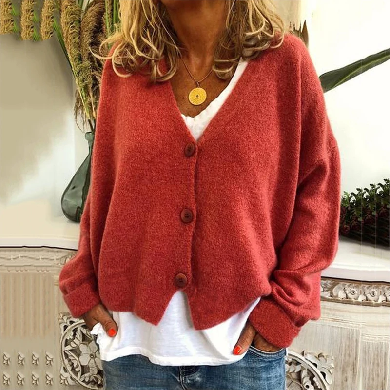 Autumn and winter fashion casual loose solid color button cardigan top knitted cardigan women
Autumn and winter fashion casual loose solid color button cardigan top knitted cardigan women