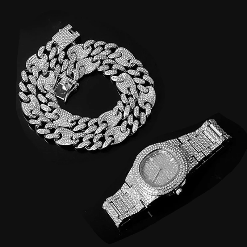 Комплект часов D & Z с кубинской цепочкой ожерелье часы и браслет в стиле хип хоп