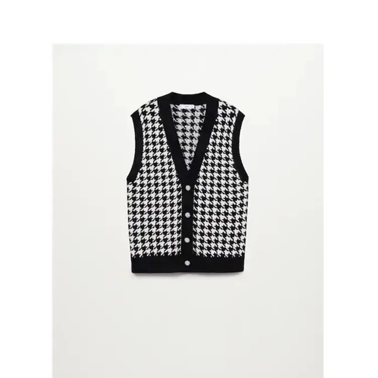 Houndstooth Knitted Women's Vest Cardigan V Neck Black Sleeveless Loose Pollover Sweater Female 2021Autumn Knitting Lady Vests
Houndstooth Knitted Women's Vest Cardigan V Neck Black Sleeveless Loose Pollover Sweater Female 2021Autumn Knitting Lady Vests