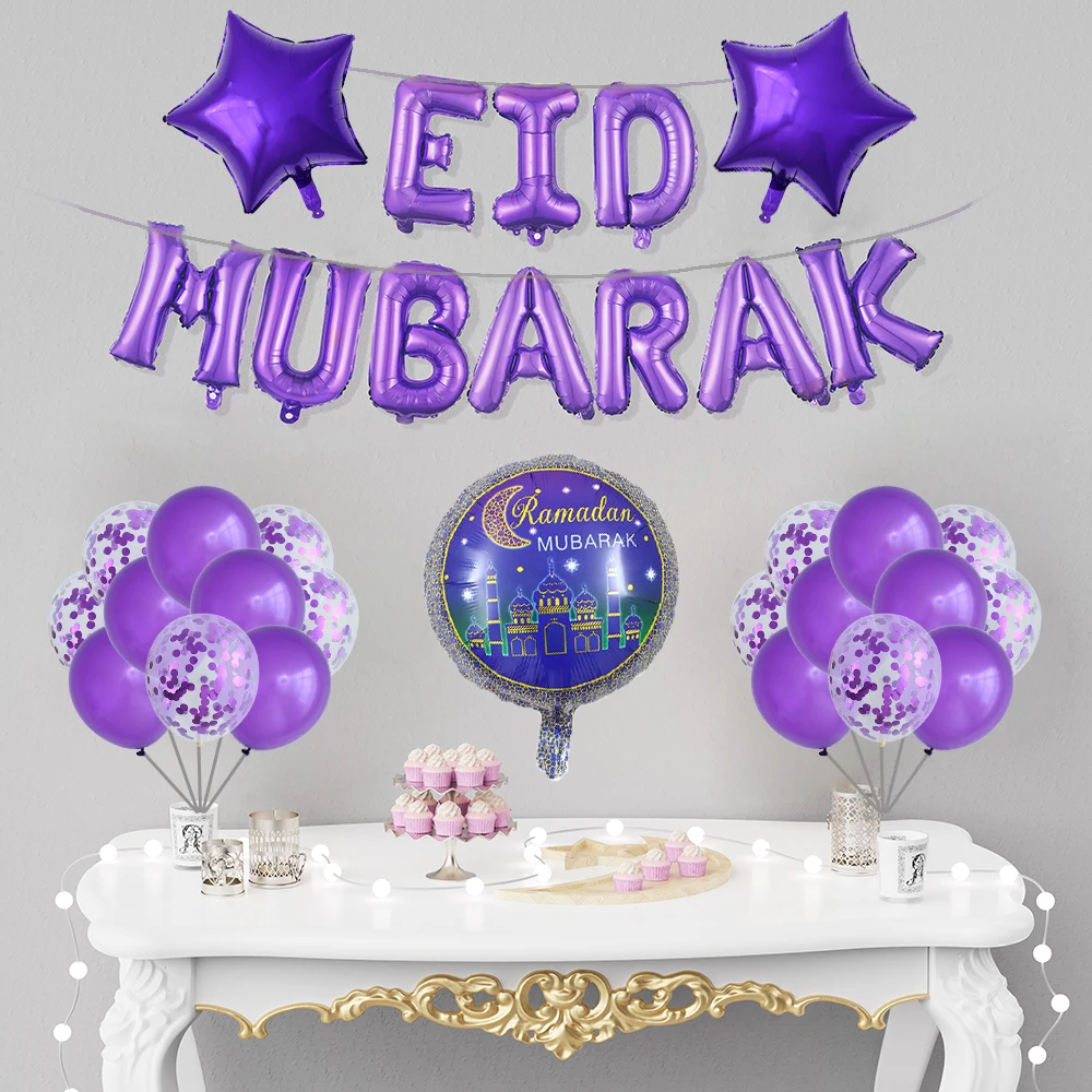 33pcs/Set Eid Mubarak Balloons Purple Gold Silver Helium Latex Balloon Moon Star Globos Ramadan Muslim EID Party Decoration
33pcs/Set Eid Mubarak Balloons Purple Gold Silver Helium Latex Balloon Moon Star Globos Ramadan Muslim EID Party Decoration