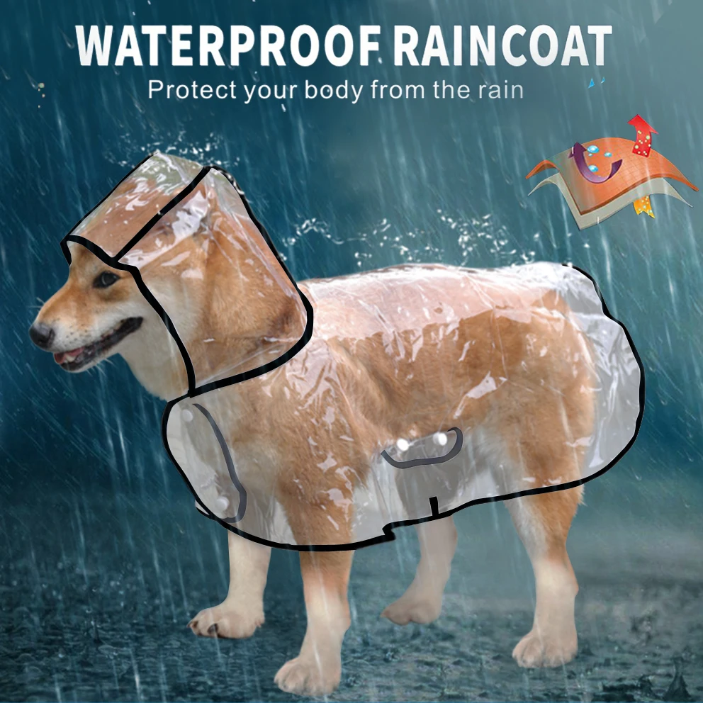 Водонепроницаемый дождевик для собак с капюшоном прозрачный домашних животных