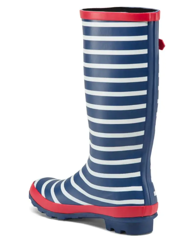 Customized logo oem brand side buckle blue stripes printed rubber knee long height ladies gum boots
Customized logo oem brand side buckle blue stripes printed rubber knee long height ladies gum boots