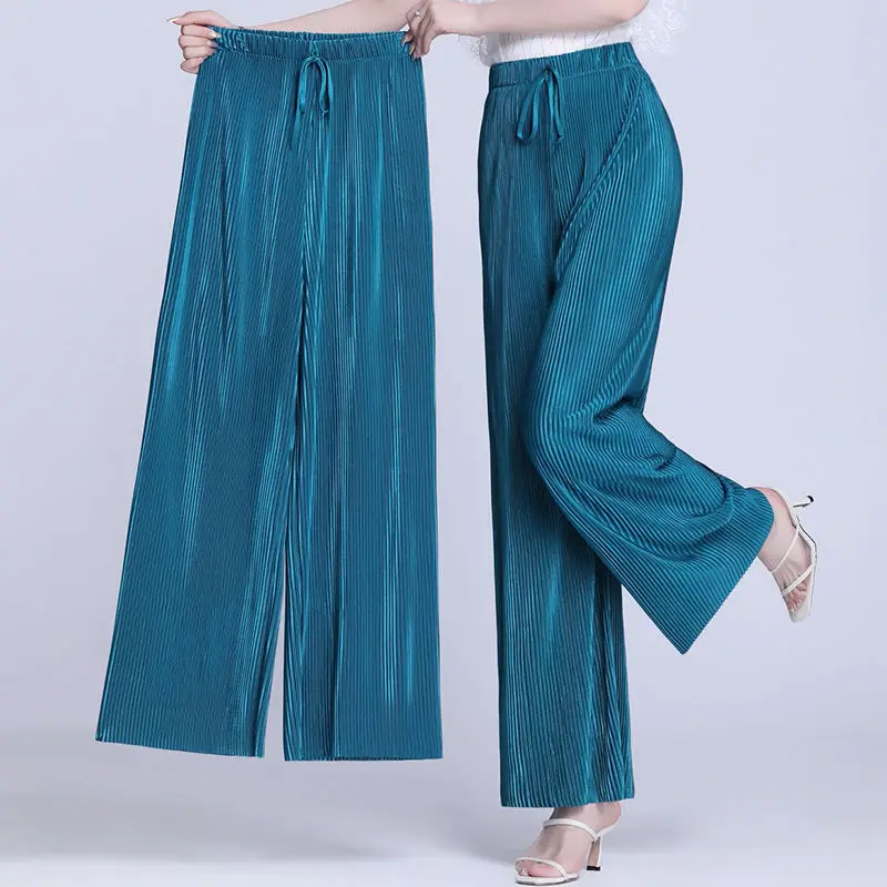 Pleated Wide Leg Pants Women's Spring Summer New Ice Silk Chiffon Casual Plus Size Trousers Drape Loose Nine-point Stacked
Pleated Wide Leg Pants Women's Spring Summer New Ice Silk Chiffon Casual Plus Size Trousers Drape Loose Nine-point Stacked