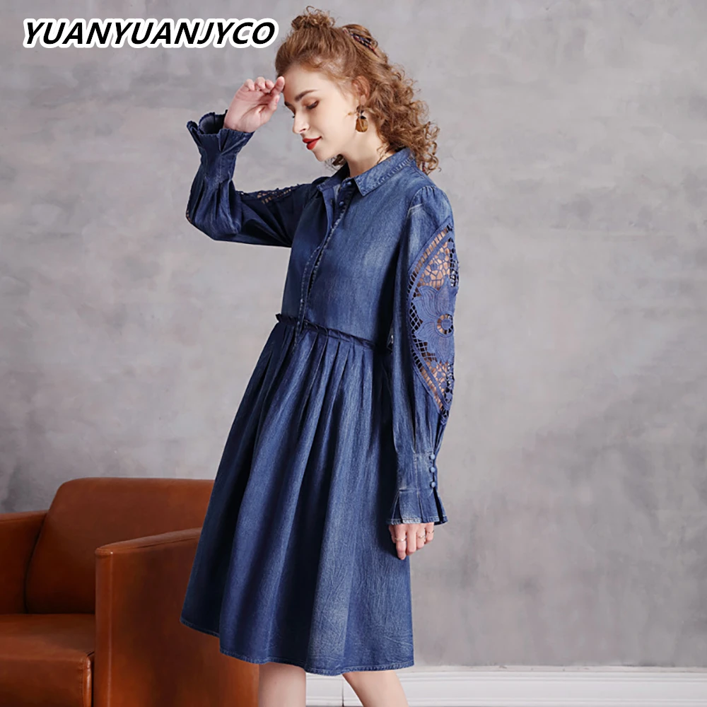 YUANYUANJYCO Spring Autumn Women Knee-Length Indie Folk Denim Dress LYQ8 Elegant High Waist Hollow Out Floral Mid A-Line Clothes
YUANYUANJYCO Spring Autumn Women Knee-Length Indie Folk Denim Dress LYQ8 Elegant High Waist Hollow Out Floral Mid A-Line Clothes