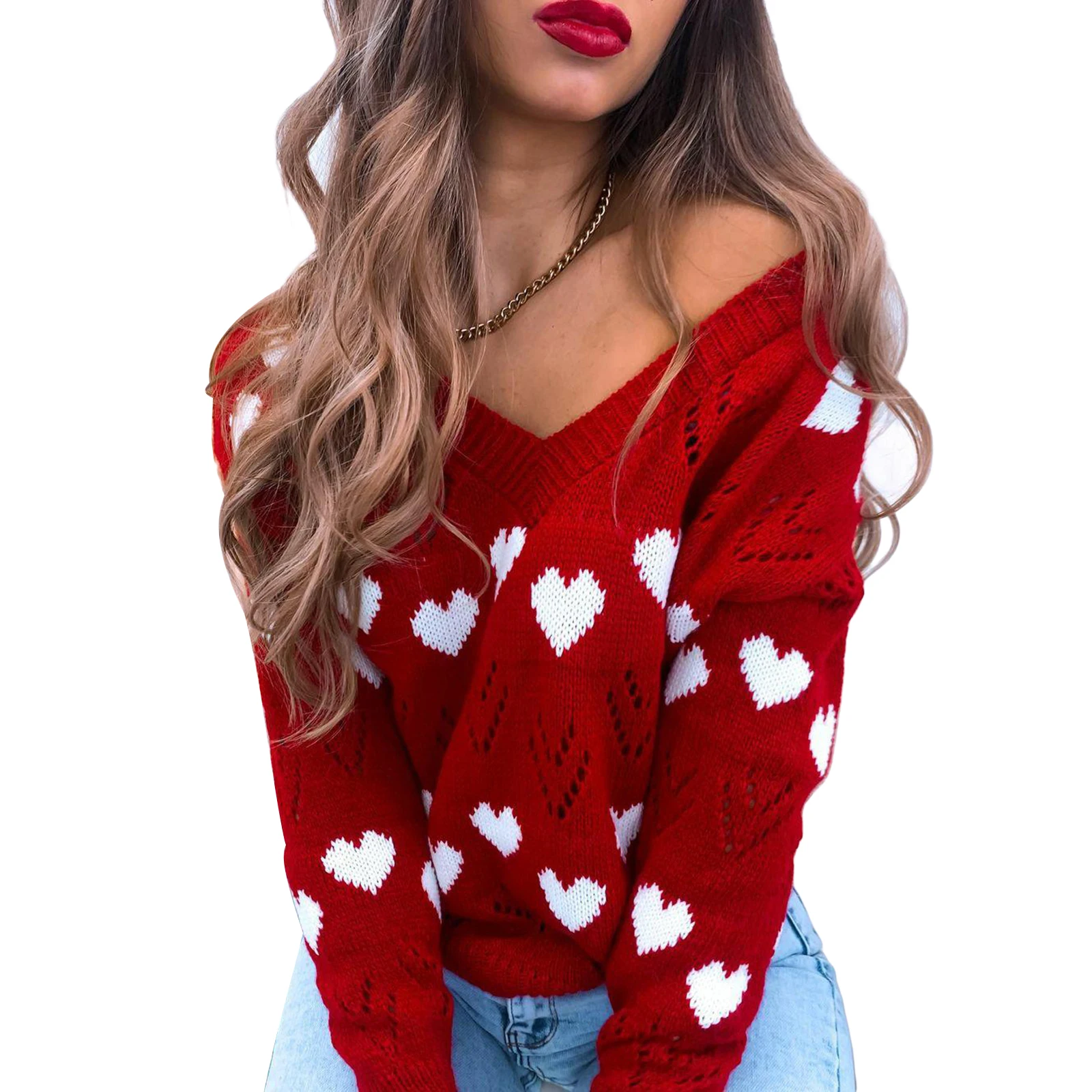 Autumn Women Heart Pattern Hollow Knit Sweater Casual Long Sleeve V-neck Loose Pullover
Autumn Women Heart Pattern Hollow Knit Sweater Casual Long Sleeve V-neck Loose Pullover