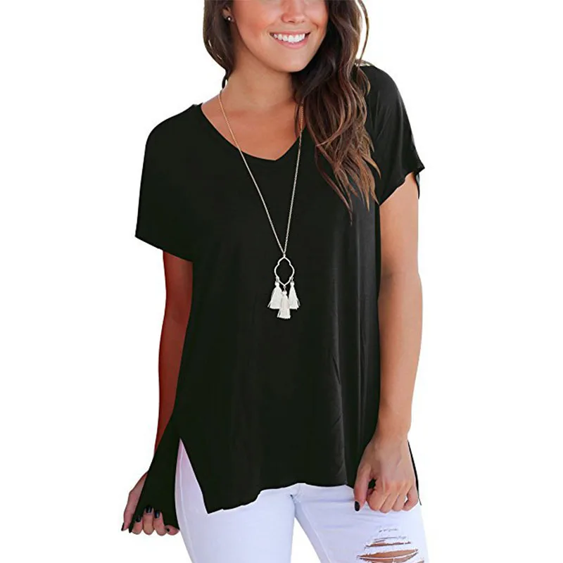 2021 Summer New Plus Size Loose Short Sleeve T Shirt Ladies Casual V Neck Hem Split Tops Women Loose Tee T-shirt
2021 Summer New Plus Size Loose Short Sleeve T Shirt Ladies Casual V Neck Hem Split Tops Women Loose Tee T-shirt