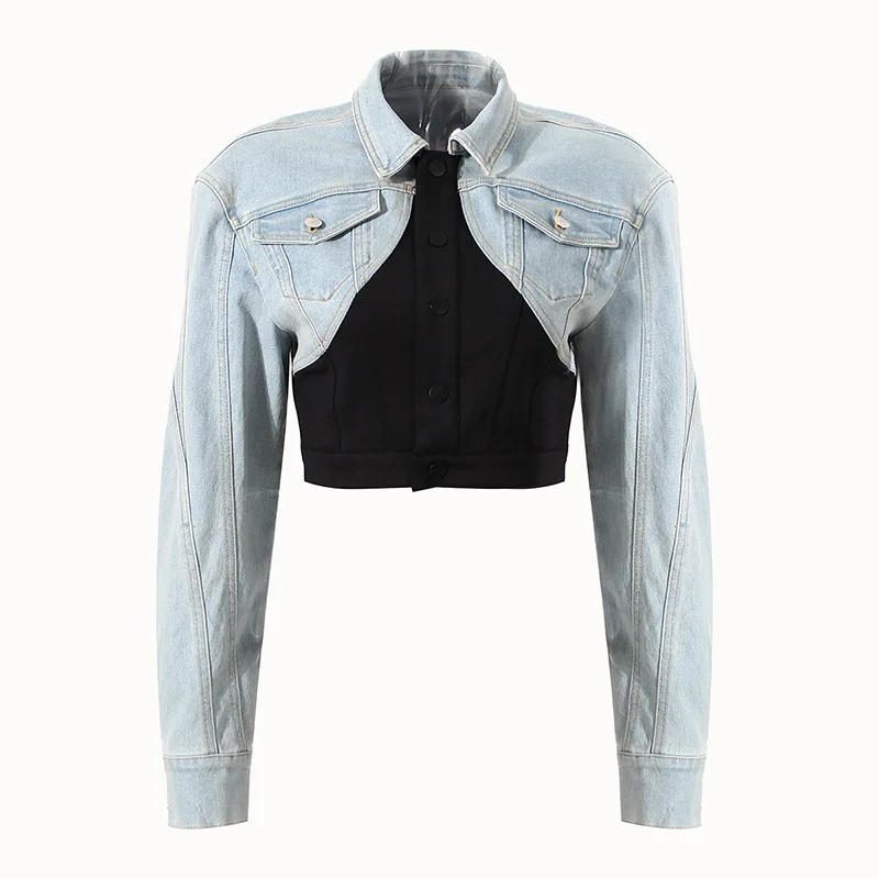 SeeBeautiful Contrast Color Spliced Loose Denim Coat Lapel Long Sleeve Single Breasted New Fashion Spring 2022 Women G832
SeeBeautiful Contrast Color Spliced Loose Denim Coat Lapel Long Sleeve Single Breasted New Fashion Spring 2022 Women G832