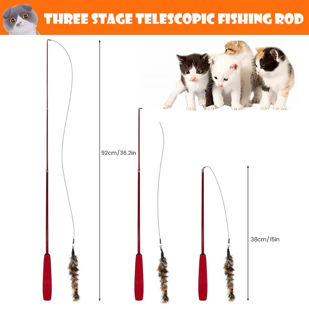 Pet Funny Cat Wand Toy 1X Three-sectionTelescopic Teaser Rod+8X Feather Replacement Heads With Small Bell Kitten Interactive Toy
Pet Funny Cat Wand Toy 1X Three-sectionTelescopic Teaser Rod+8X Feather Replacement Heads With Small Bell Kitten Interactive Toy