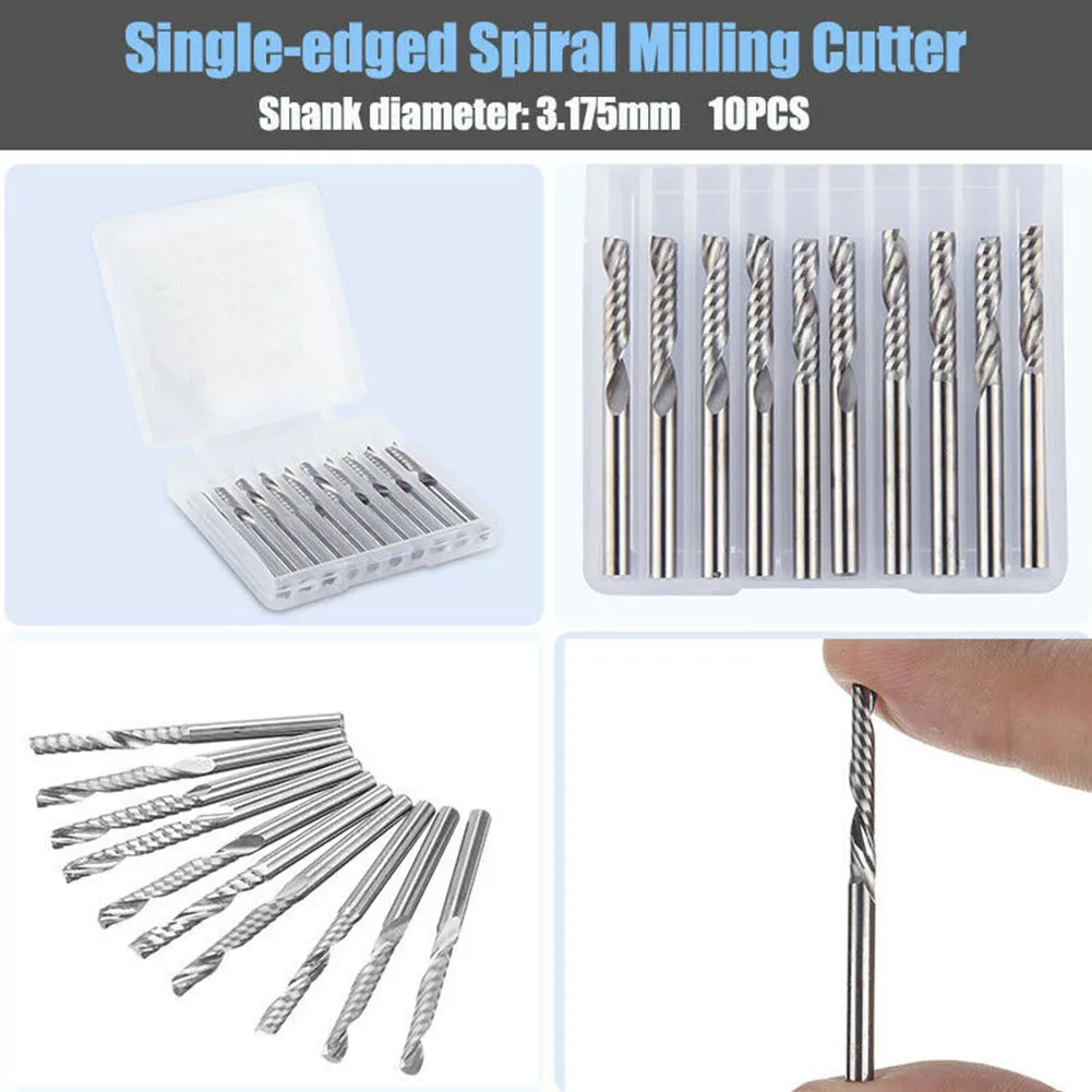 10PC 1/8In Single Flute Flat Nose Spiral Carbide End Mill CNC Router Single-edged Spiral Milling Cutter
10PC 1/8In Single Flute Flat Nose Spiral Carbide End Mill CNC Router Single-edged Spiral Milling Cutter