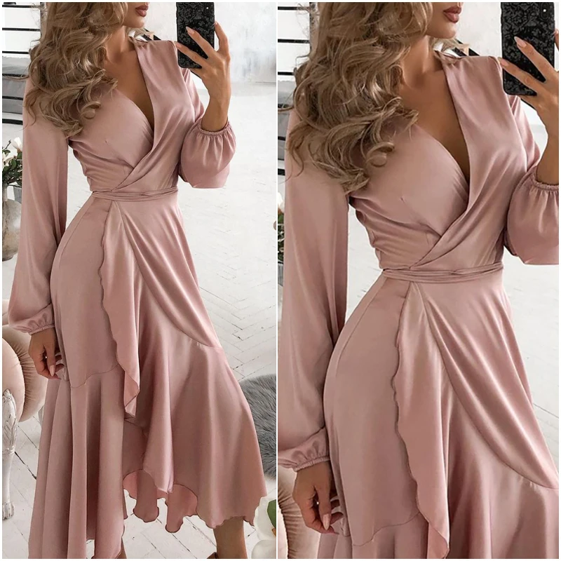 Mermaid Dress Women V-Neck Ruffles Long Lantern Sleeve Lace Up Pink Boho Party Evening Ball Gowns Female Robes
Mermaid Dress Women V-Neck Ruffles Long Lantern Sleeve Lace Up Pink Boho Party Evening Ball Gowns Female Robes