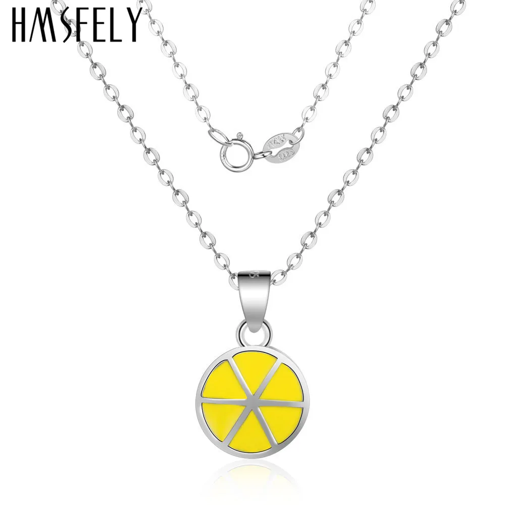 HMSFELY Real 925 Silver Charm Lemon Pendant Necklace Round Shape Fruit Dangles For Women Jewelry | Украшения и аксессуары